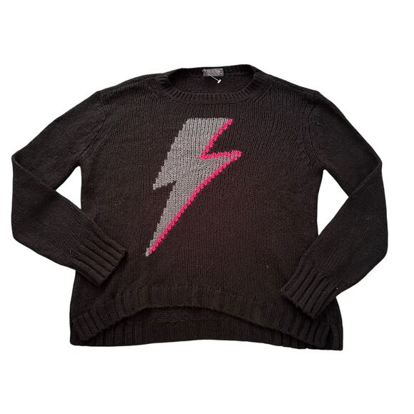 Wooden Ships black knit pink & gray lightning bolt crewneck sweater size XS - Picture 10 of 12